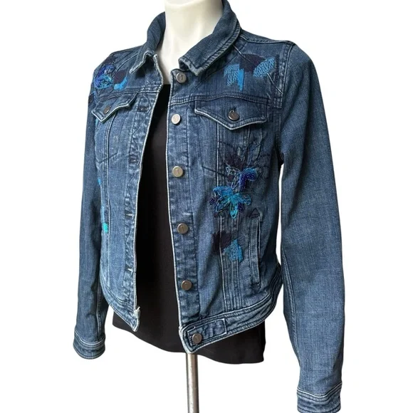 Anthropologie Pilcro Beaded Embroidered Denim Jacket, Sz M - Picture 4 of 14